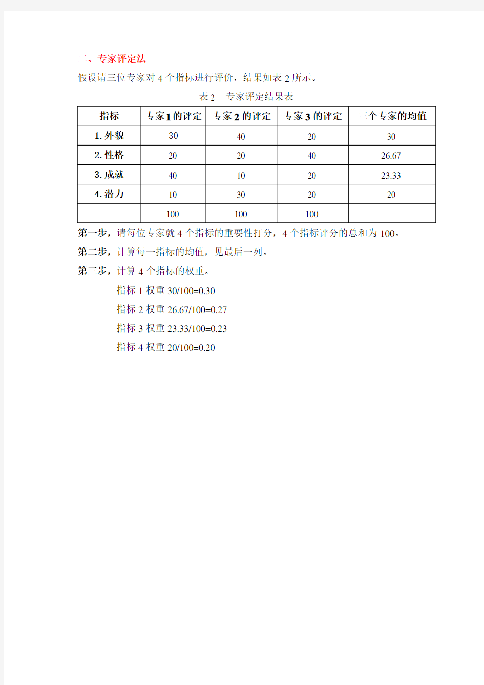 权重的三种计算方法