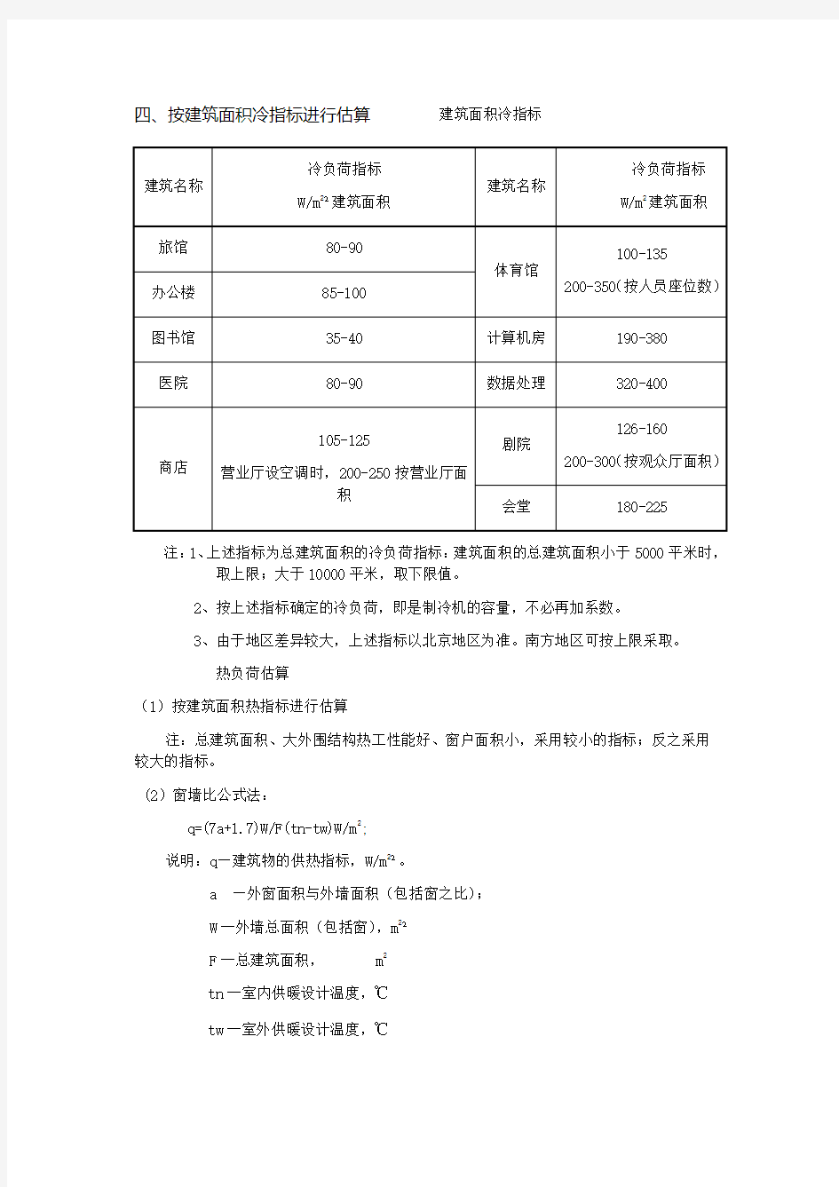 按建筑面积冷指标进行估算