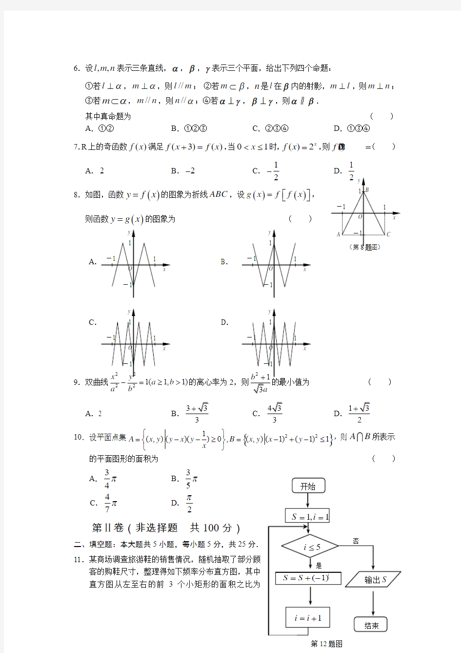 2014山东省高考数学(理)仿真模拟题及答案(六)