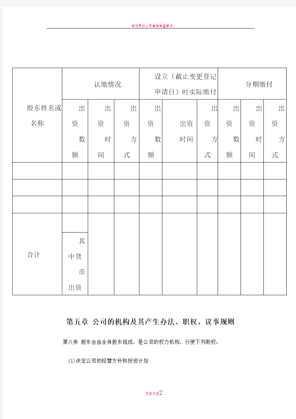 有限责任公司章程范本41401