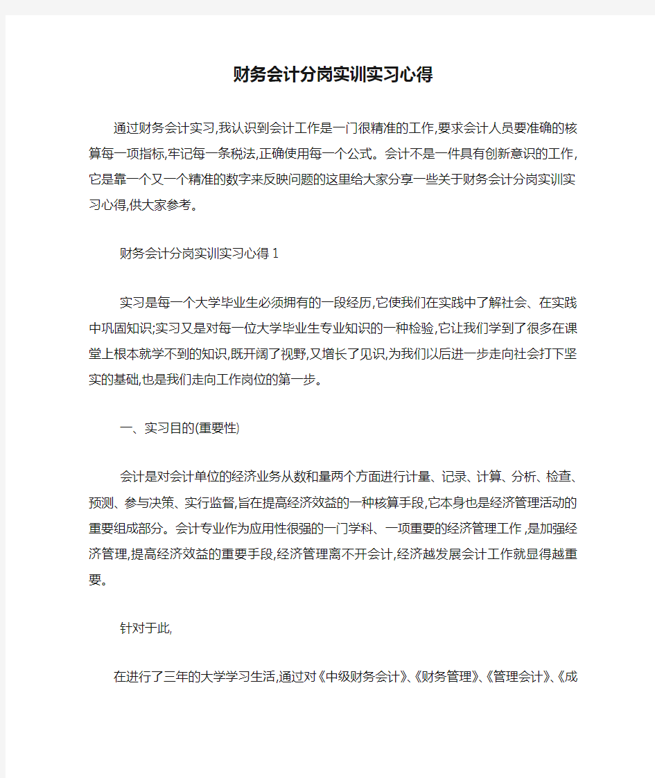 最新财务会计分岗实训实习心得