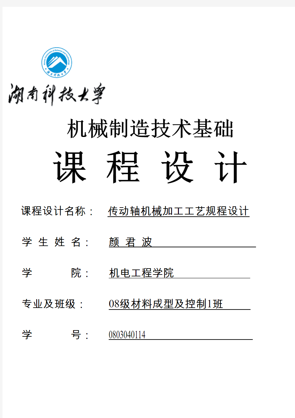 机械制造技术基础课程设计模板