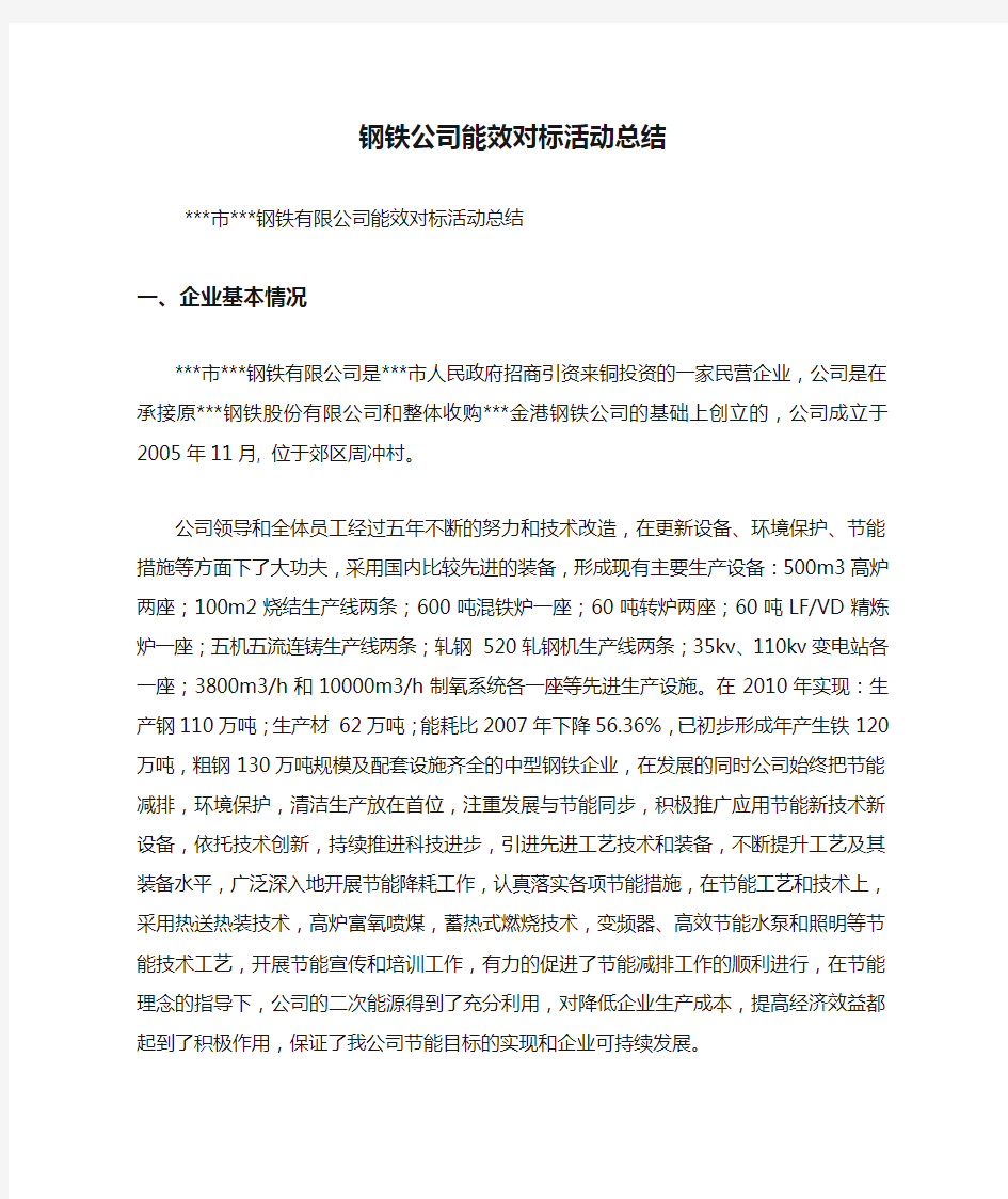 最新钢铁公司能效对标活动总结