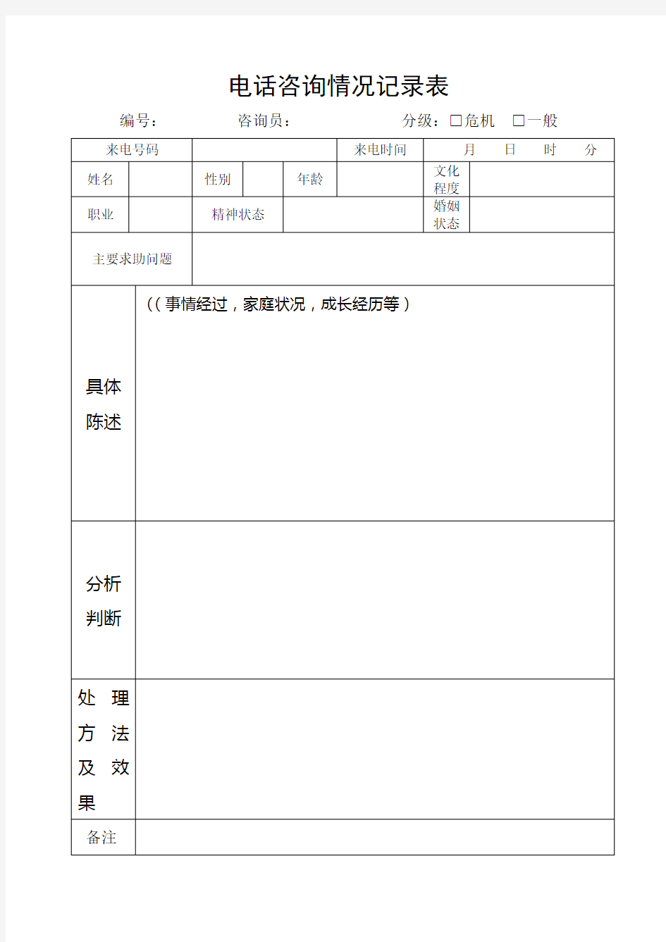 心理咨询记录表(合集)