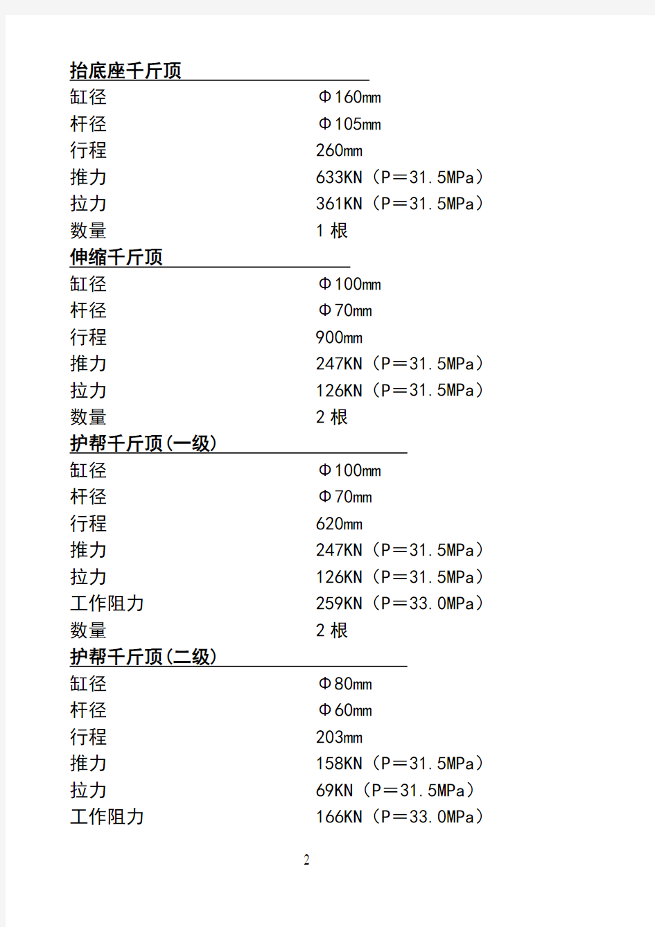 液压支架型号及技术全参数