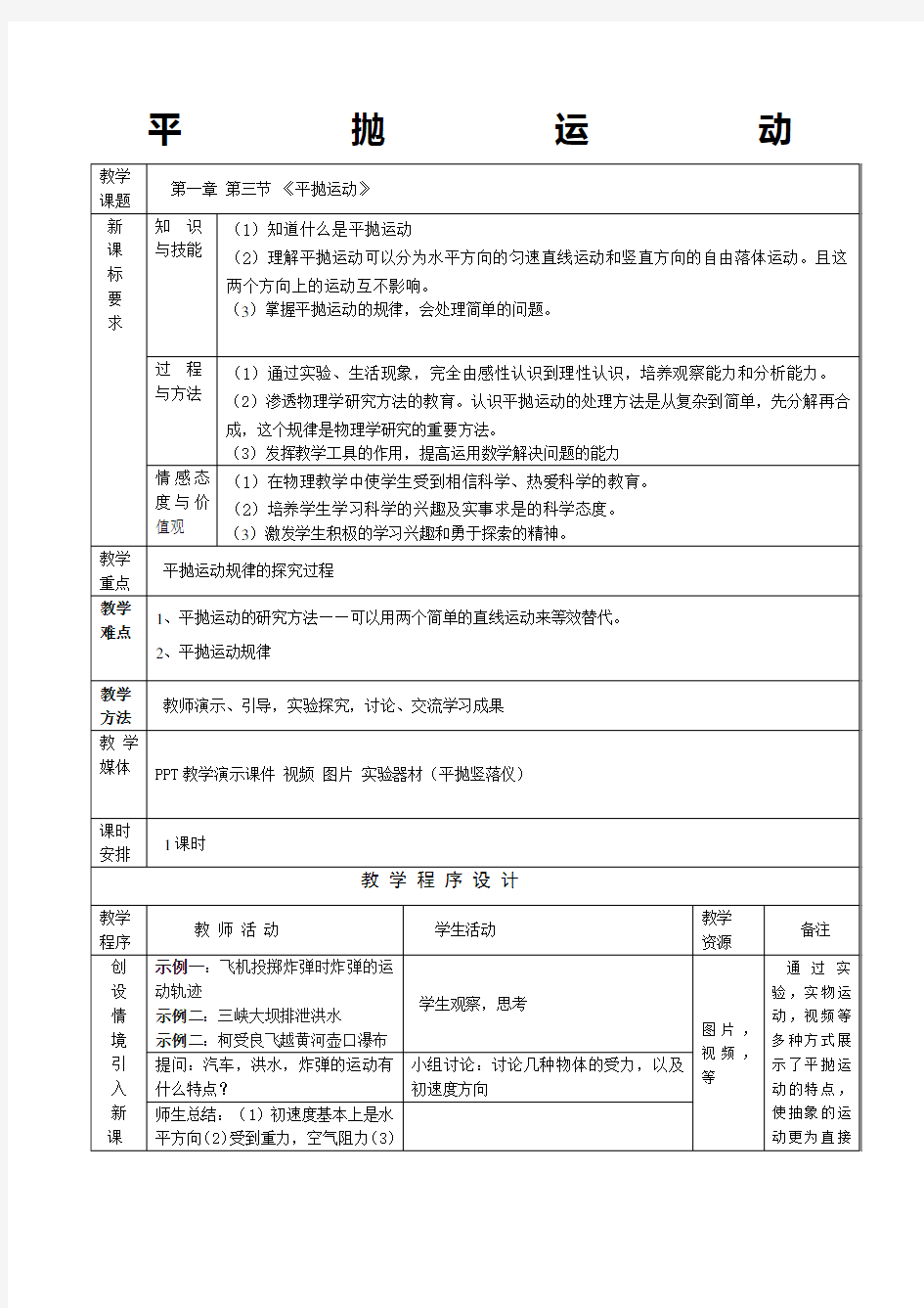 平抛运动 教案