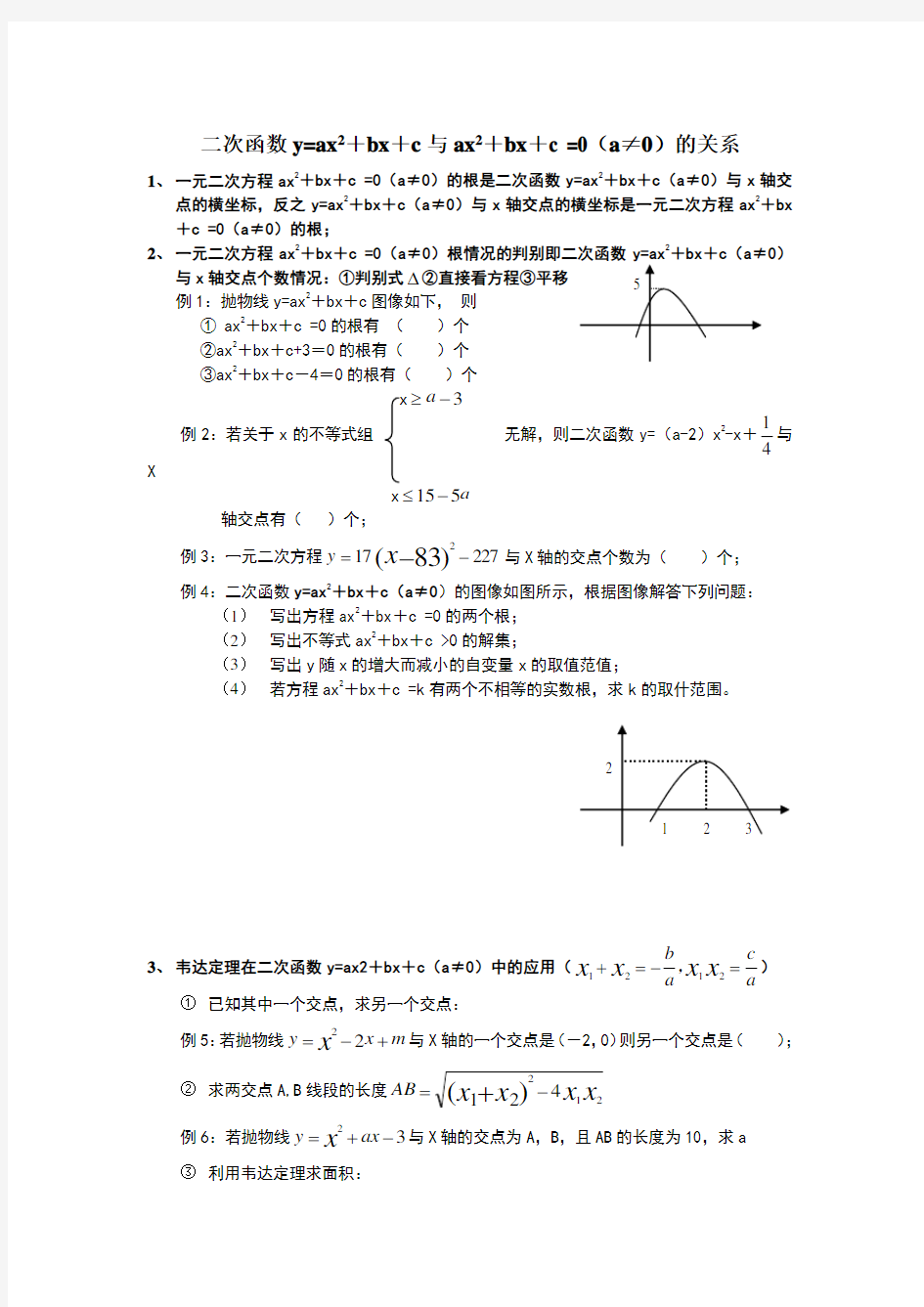 二次函数与一元二次方程知识点及经典例题