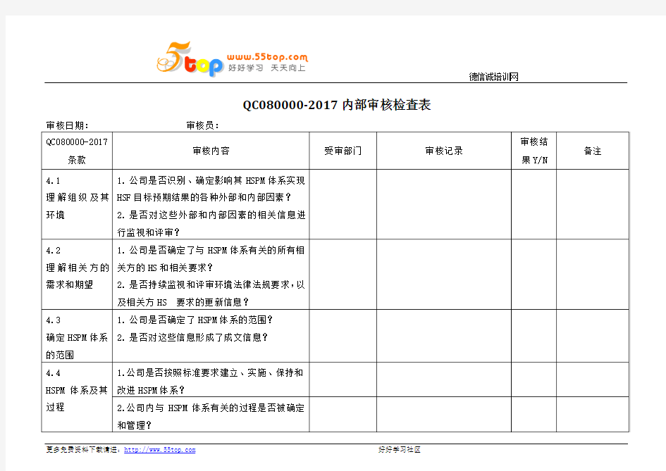 QC080000-2017内审检查表范例