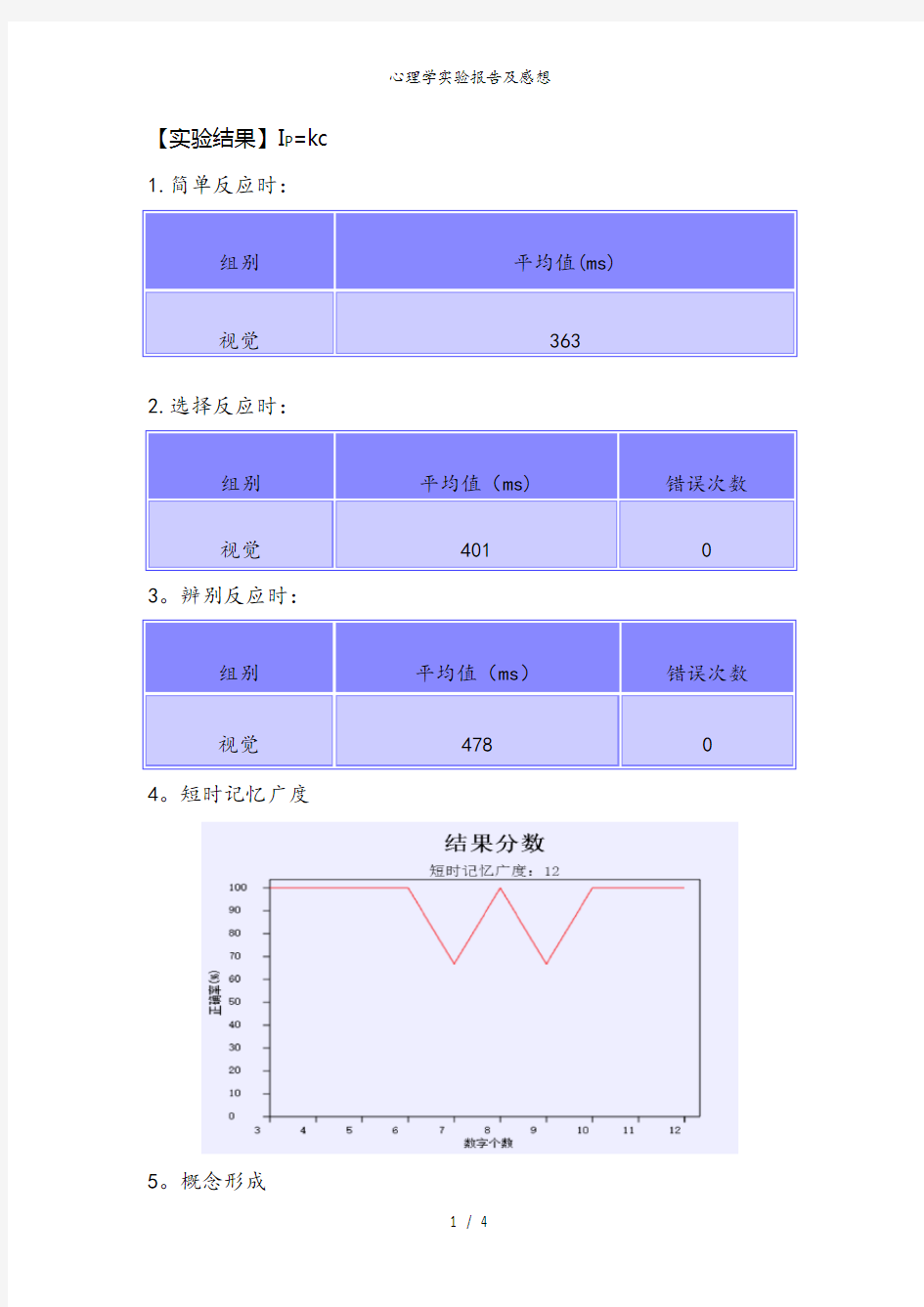 心理学实验报告及感想