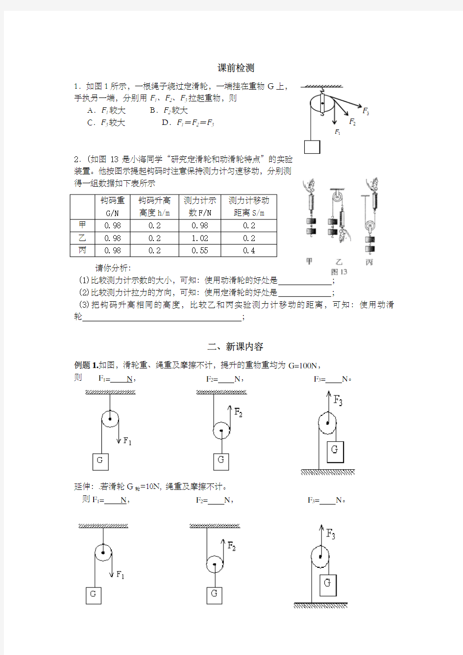 定滑轮动滑轮受力分析