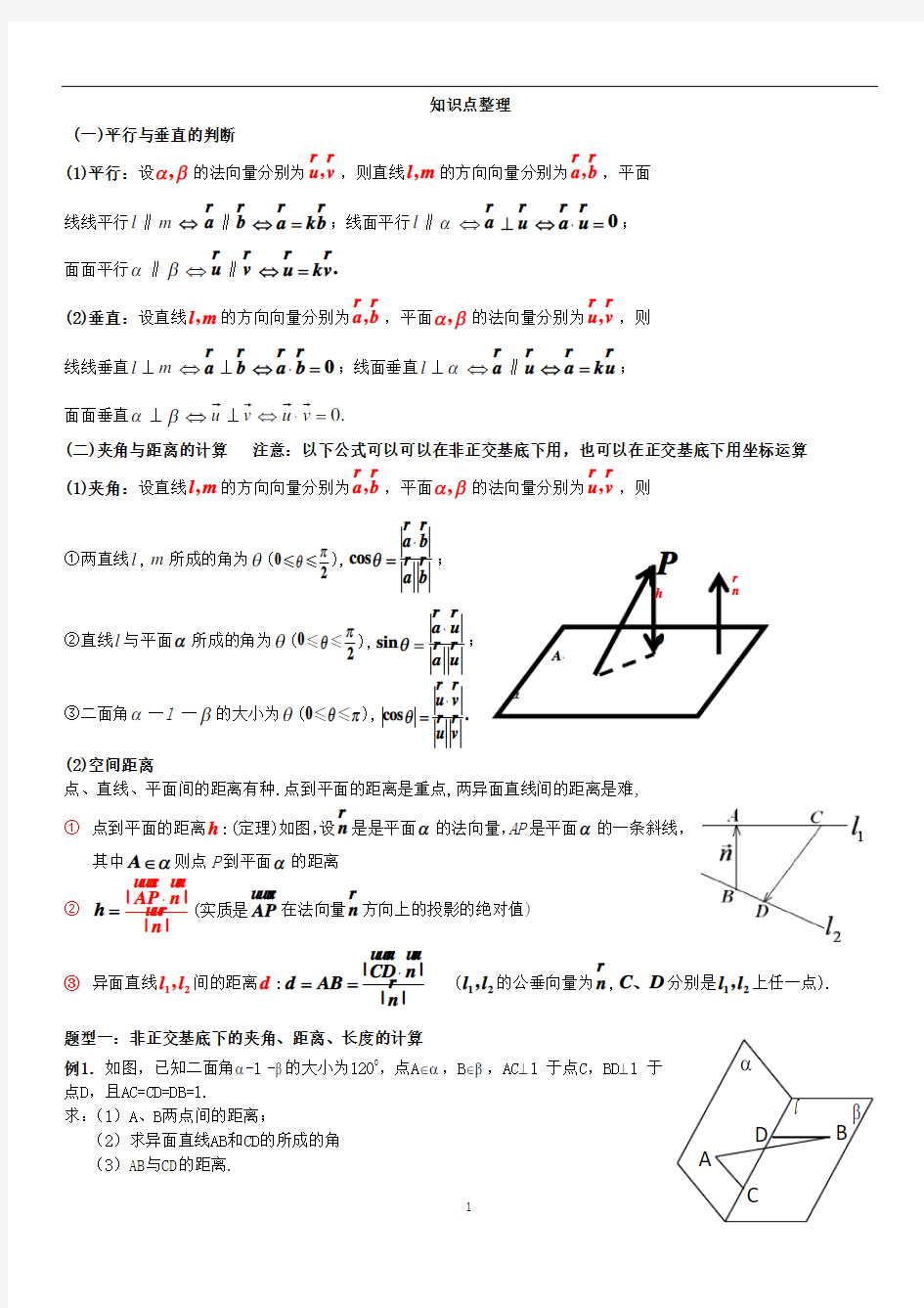 立体几何及解题技巧以及空间距离专题复习