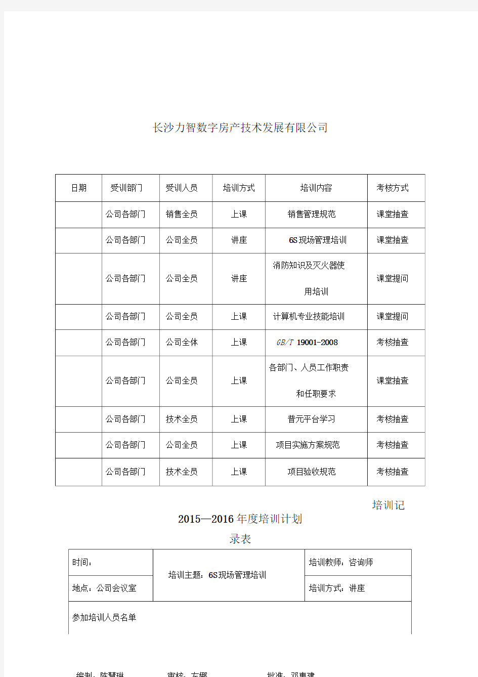 质量管理体系培训记录