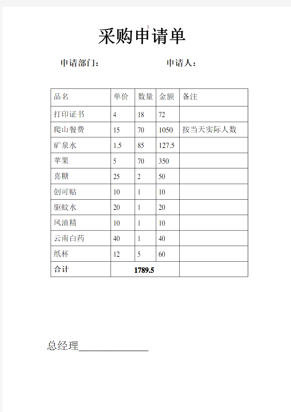 采购申请单