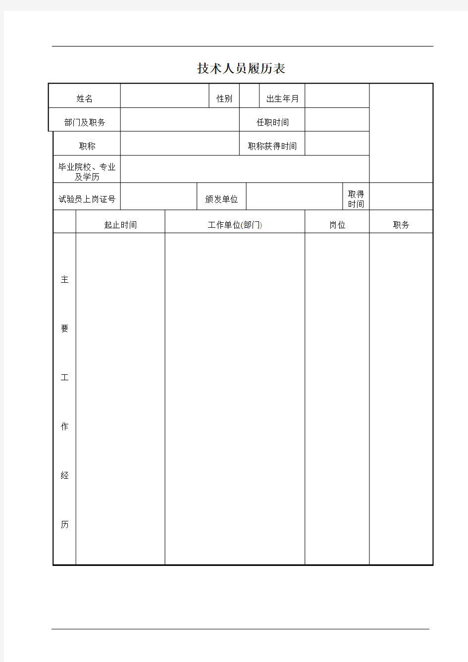 技术人员履历表