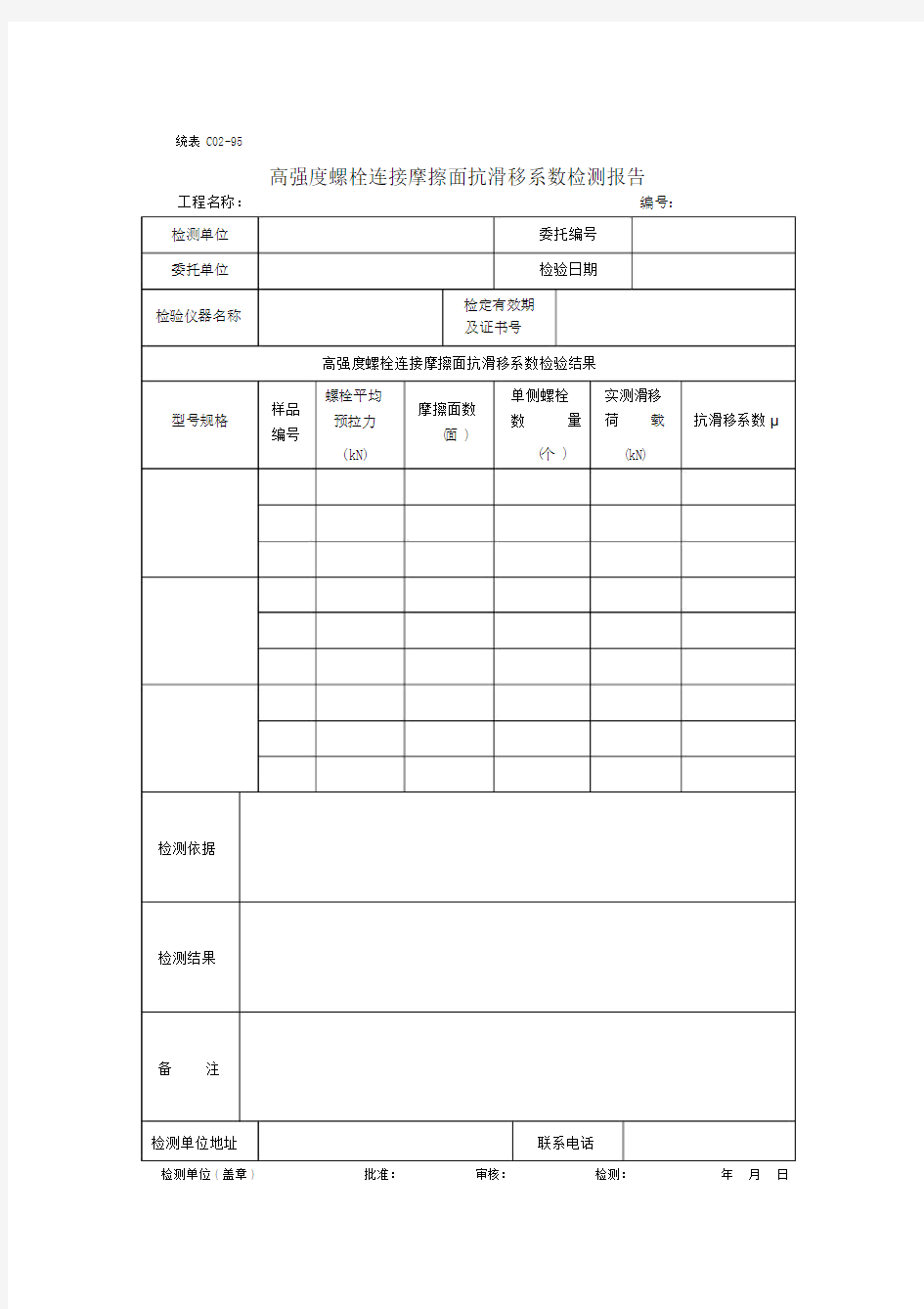 高强度螺栓连接摩擦面抗滑移系数检测报告.doc