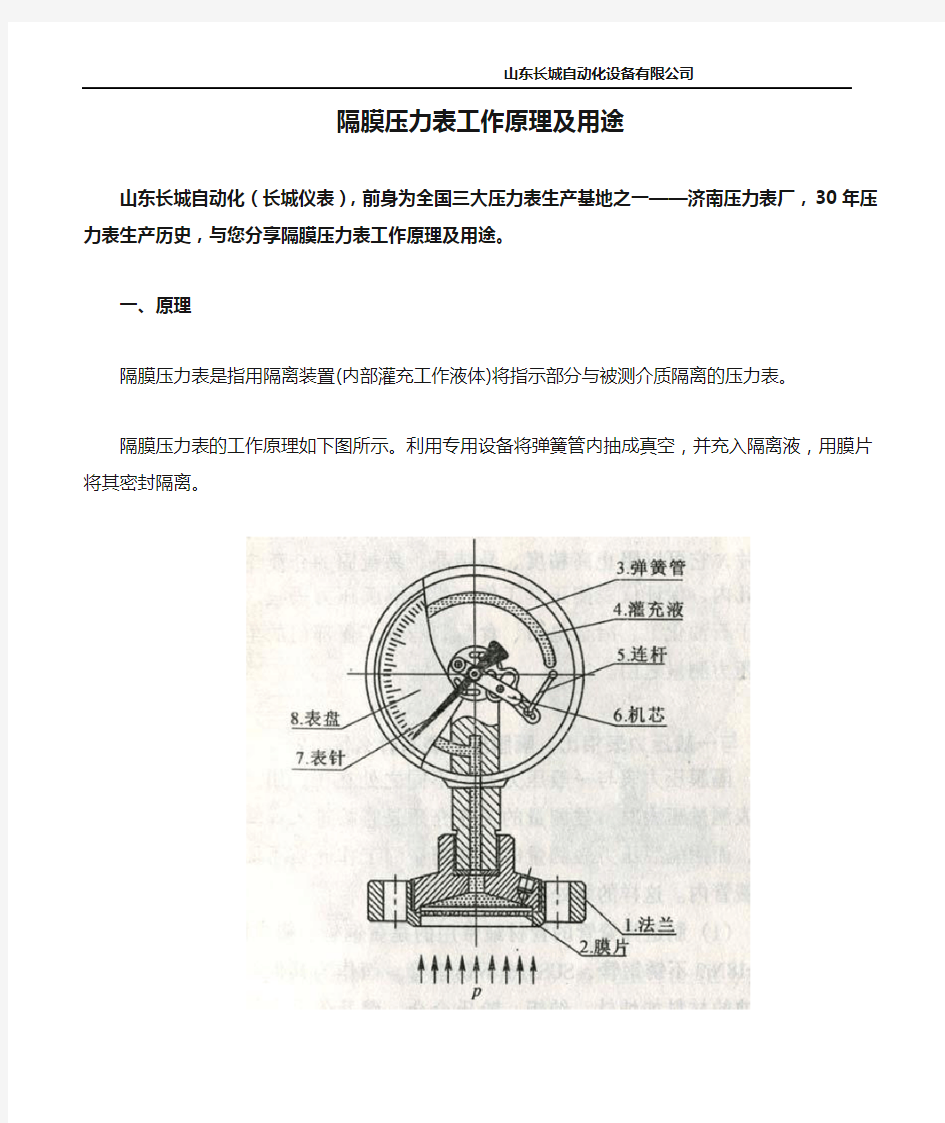 隔膜压力表工作原理及用途