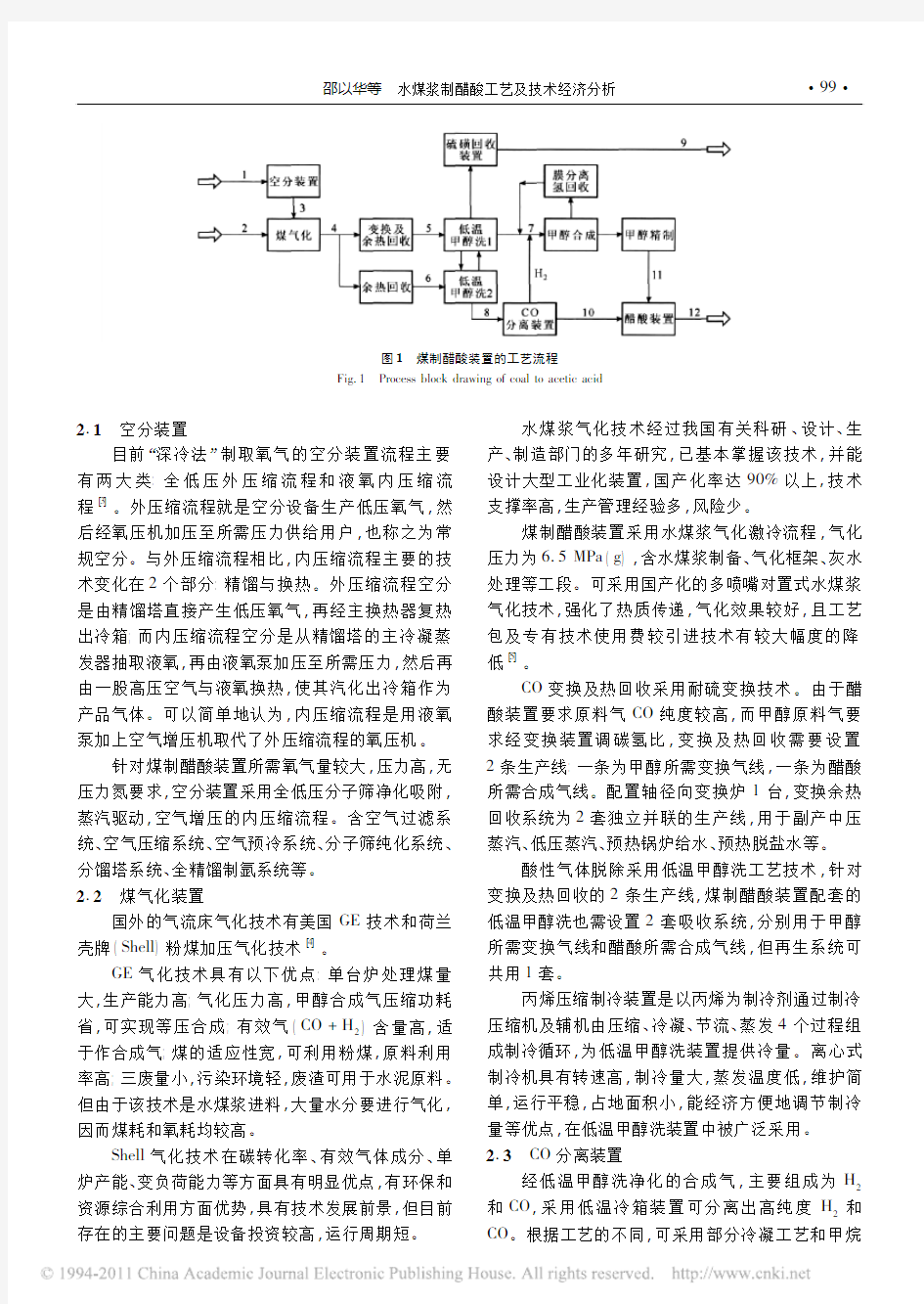 水煤浆制醋酸工艺及技术经济分析_邵以华