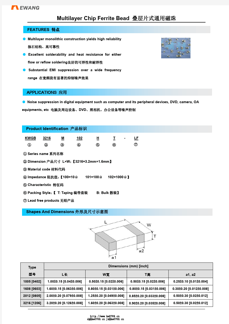 Multilayer Chip Ferrite Bead 叠层片式通用磁珠