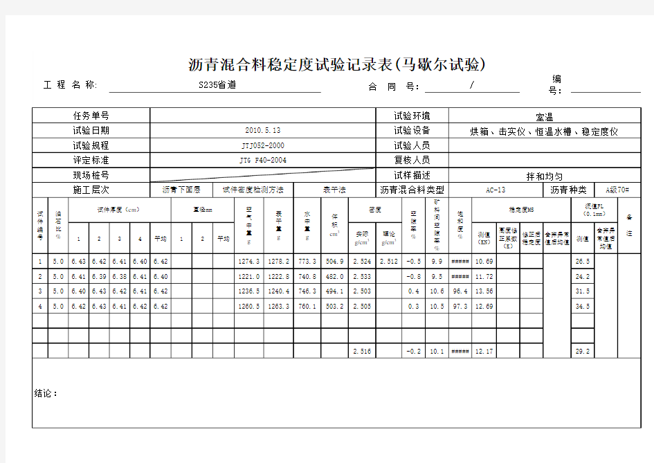 AC-13马歇尔试验记录