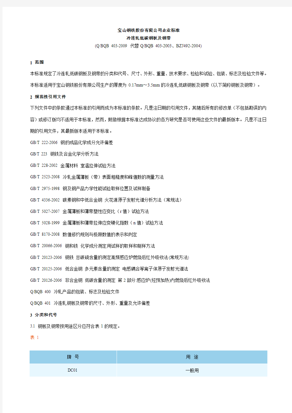 宝山钢铁股份有限公司企业标准(403)