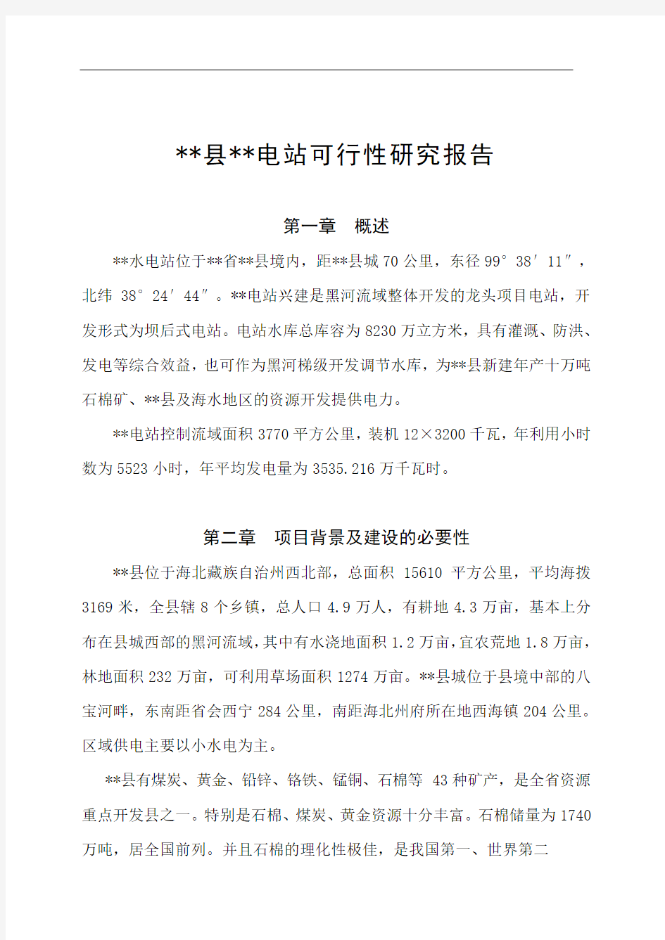 发电站项目可行性研究报告