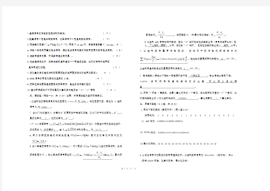 通信原理模拟试卷参考答案