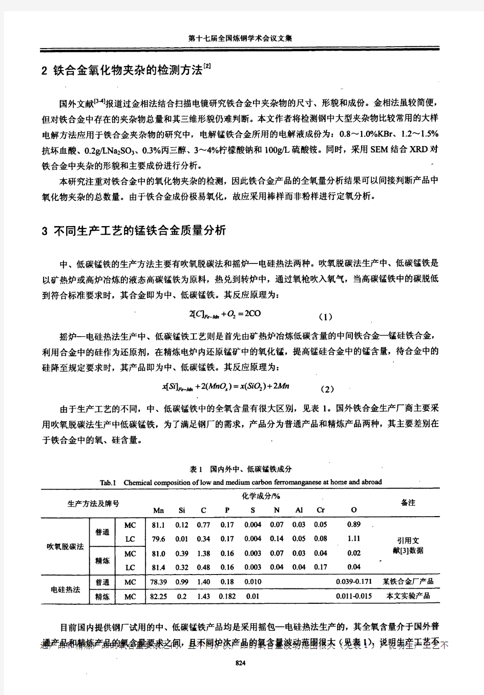 锰铁合金氧化物夹杂及其对洁净钢质量的影响