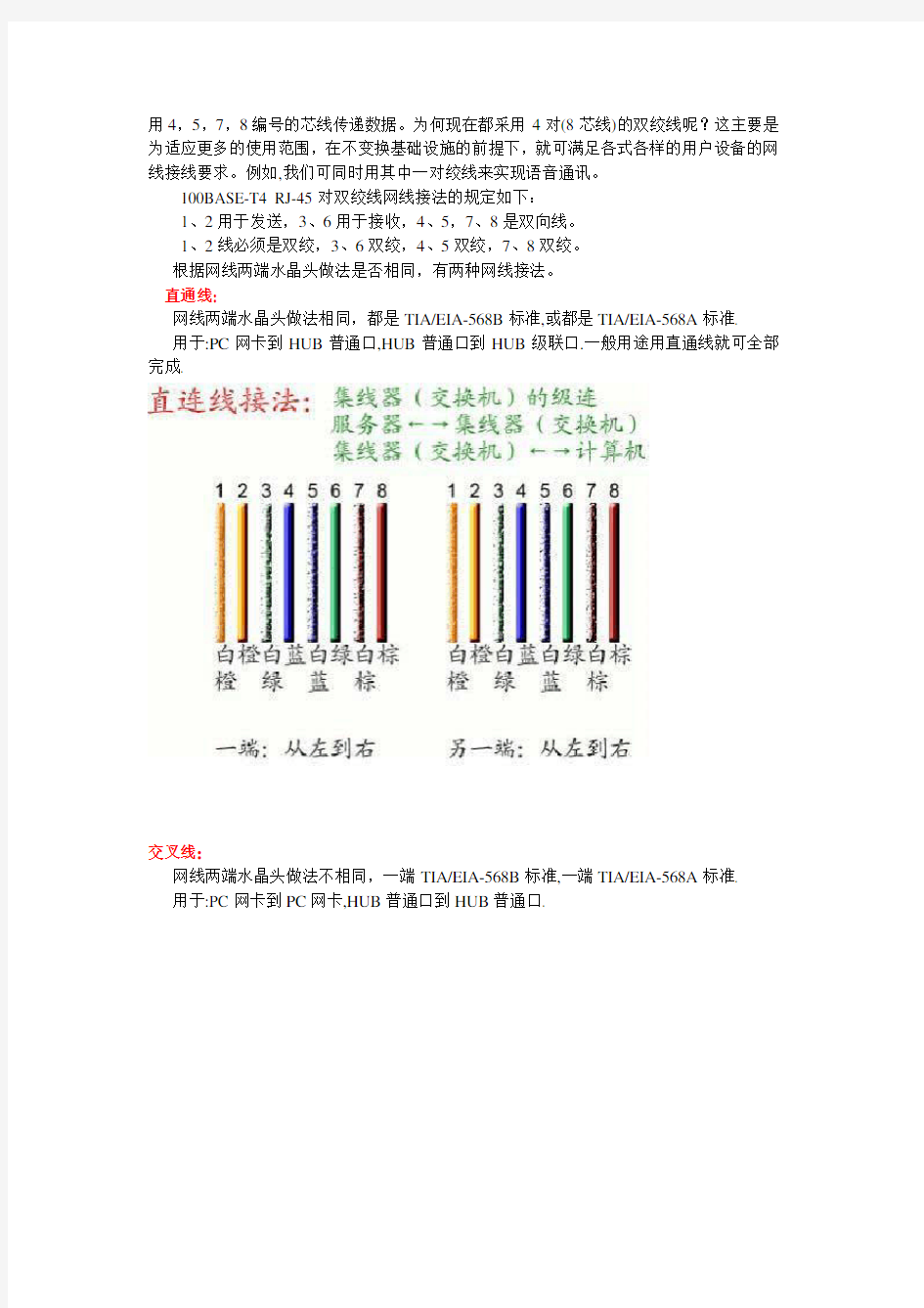 水晶头的排线方法