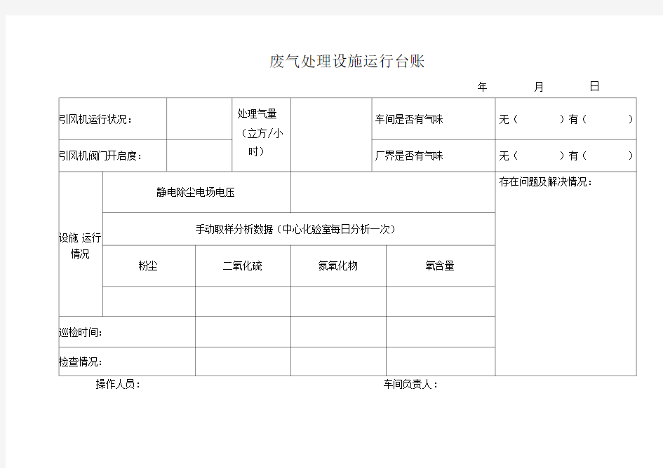 废气处理设施运行台账