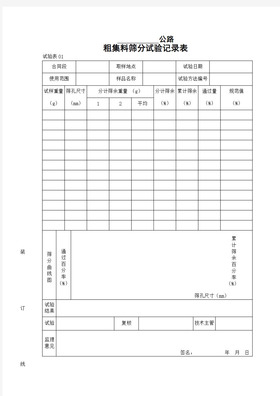 粗集料筛分试验记录表