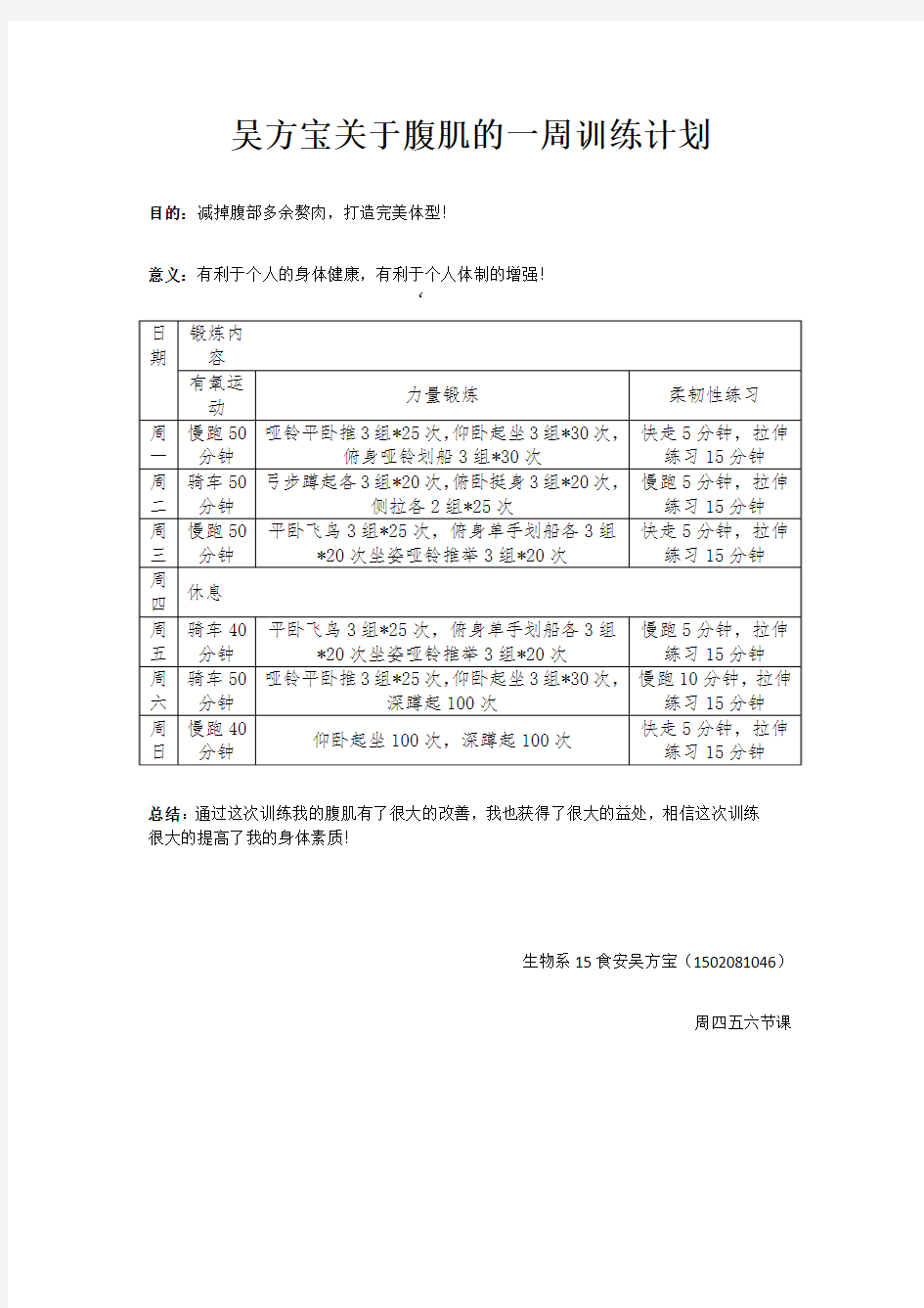 关于腹肌的一周训练计划