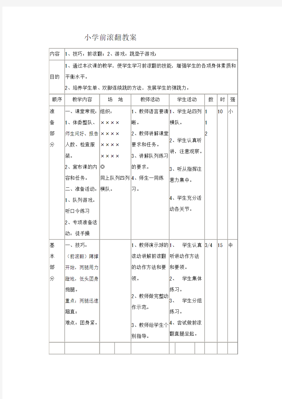 小学前滚翻教案