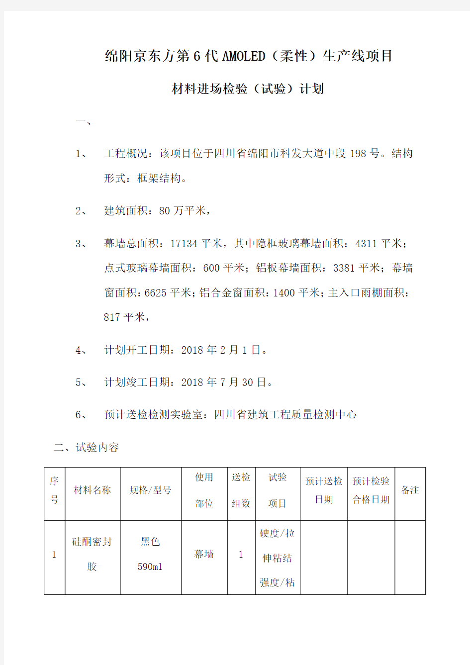 材料进场试验计划