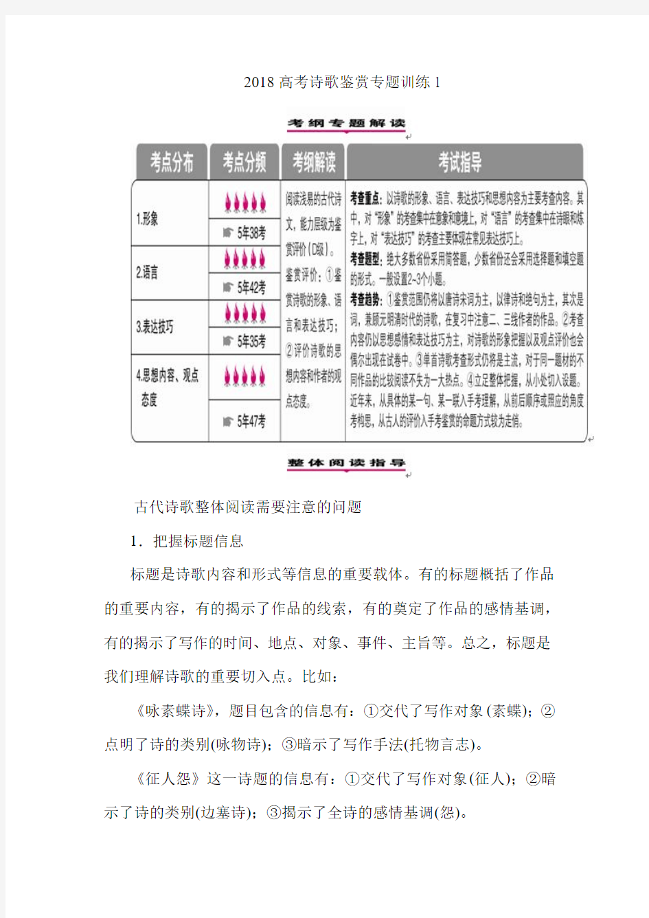 2018高考诗歌鉴赏专题训练1