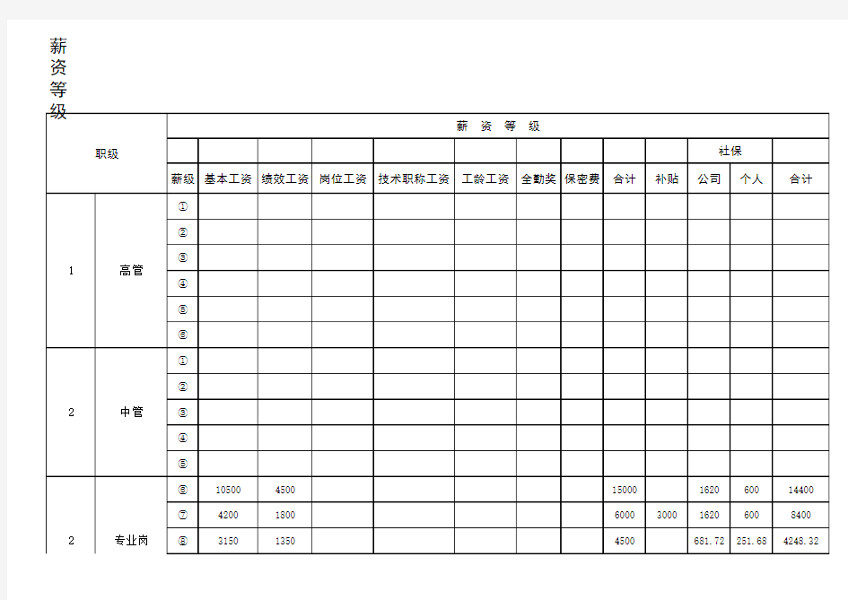 公司薪资等级结构表