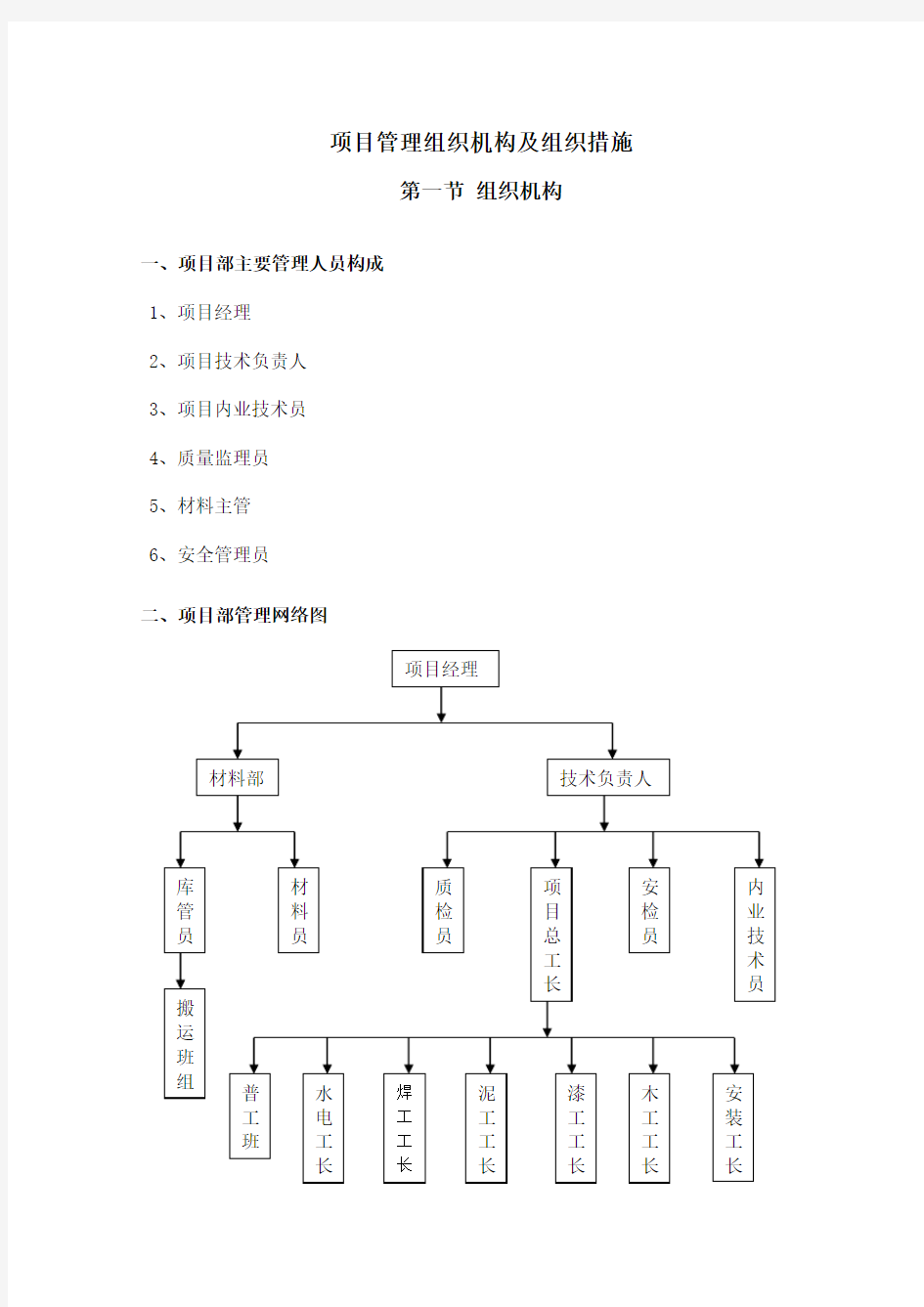 项目管理组织机构及组织措施