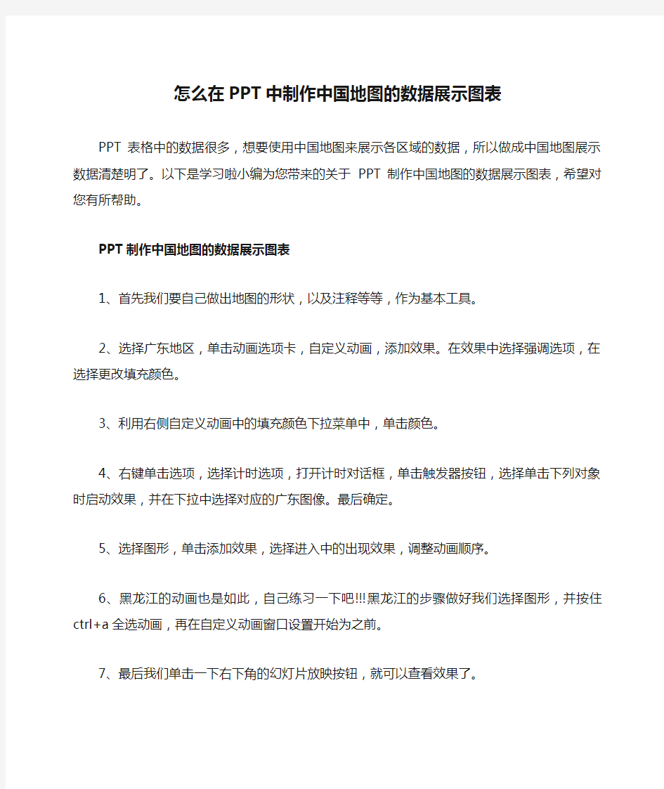 怎么在PPT中制作中国地图的数据展示图表