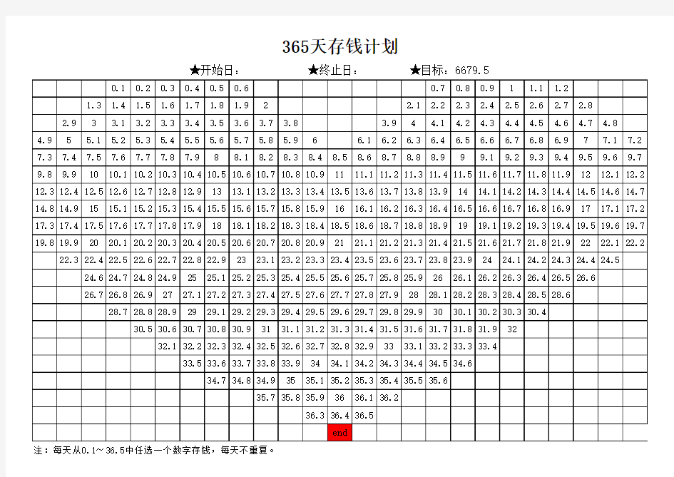 365天存钱计划表