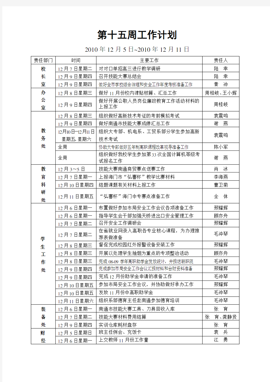 第十五周工作计划教学提纲