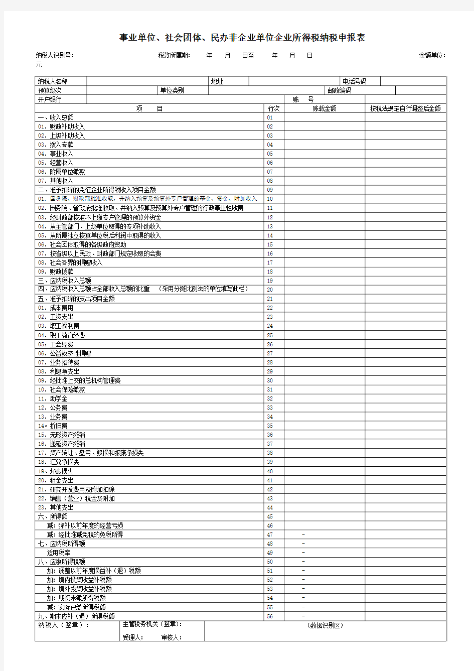 事业单位社会团体民办非企业单位企业所得税纳税申报表