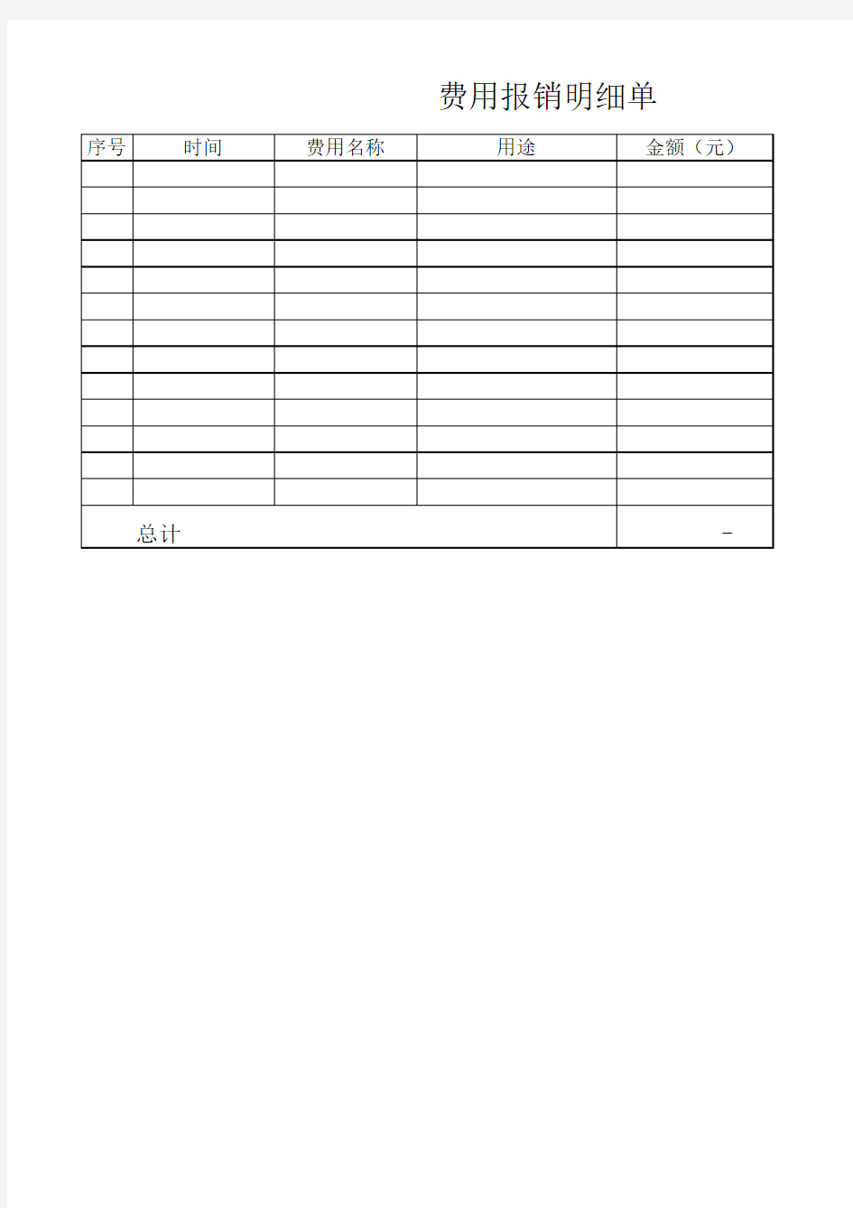 费用报销明细表模板
