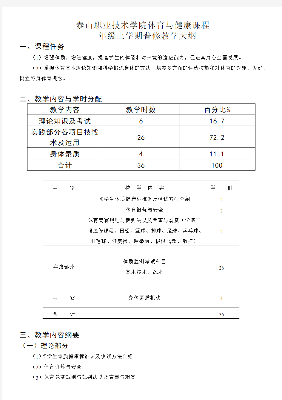 2017级体育普修教学大纲