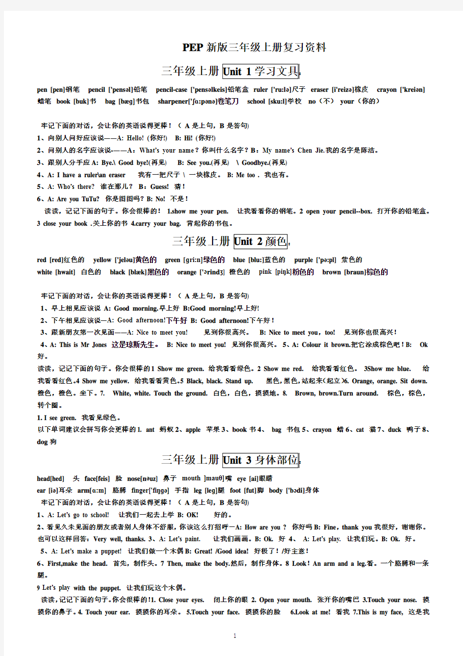 超完整人教版小学英语总结带音标知识点