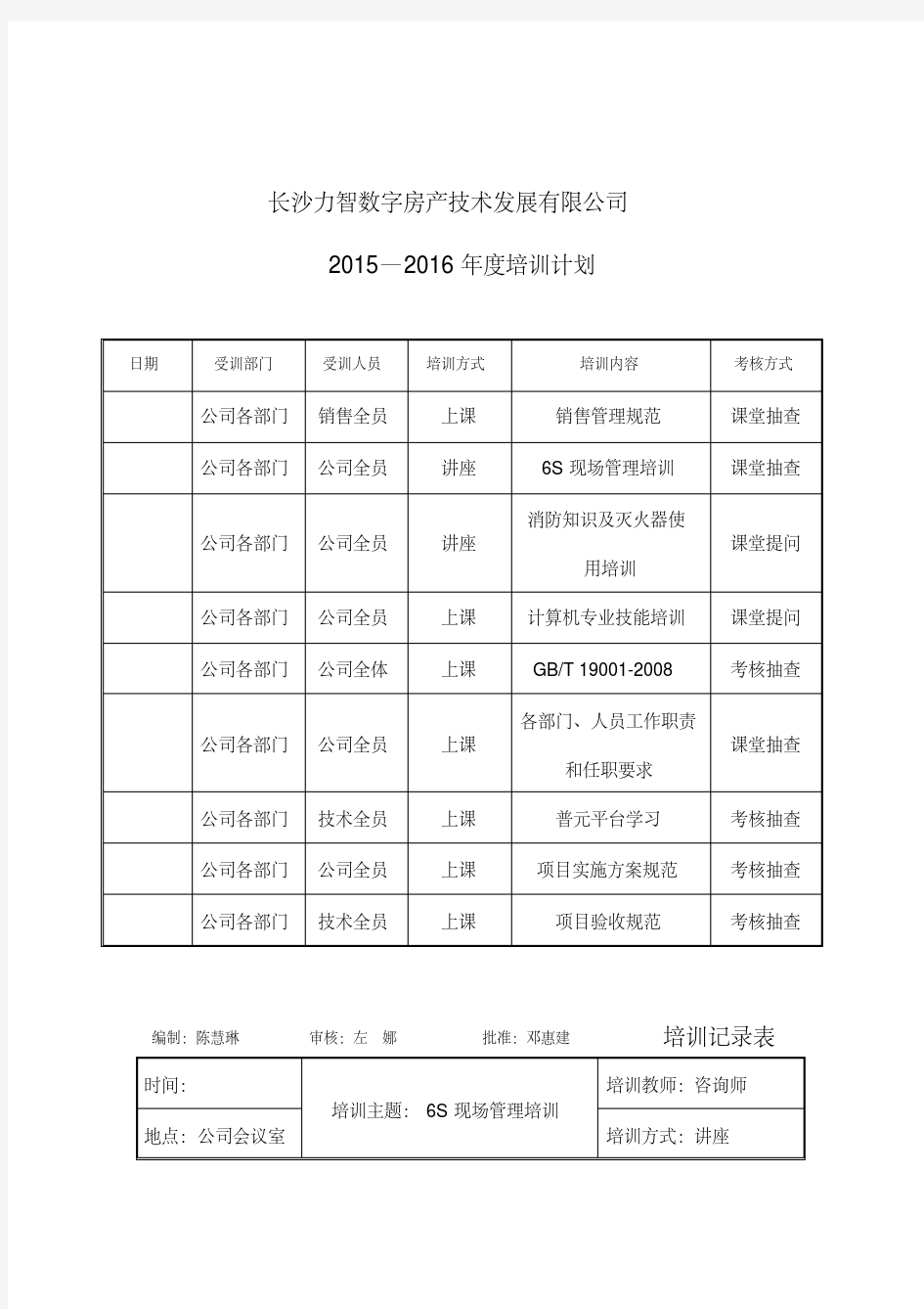 质量管理体系培训记录(1)