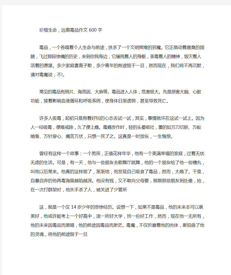 珍惜生命,远离毒品作文600字