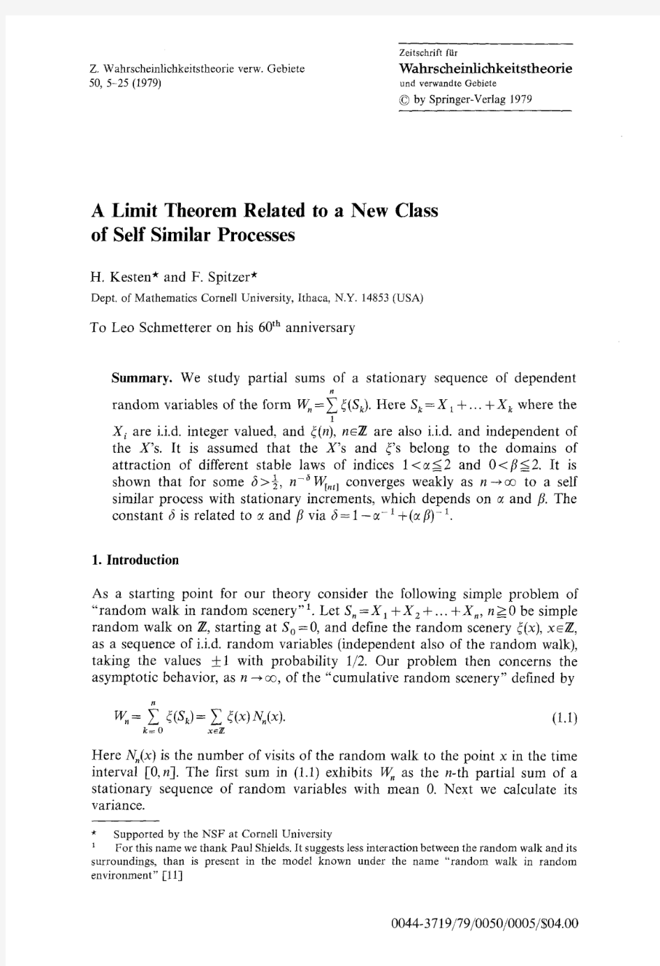 A limit theorem related to a new class of self similar processes