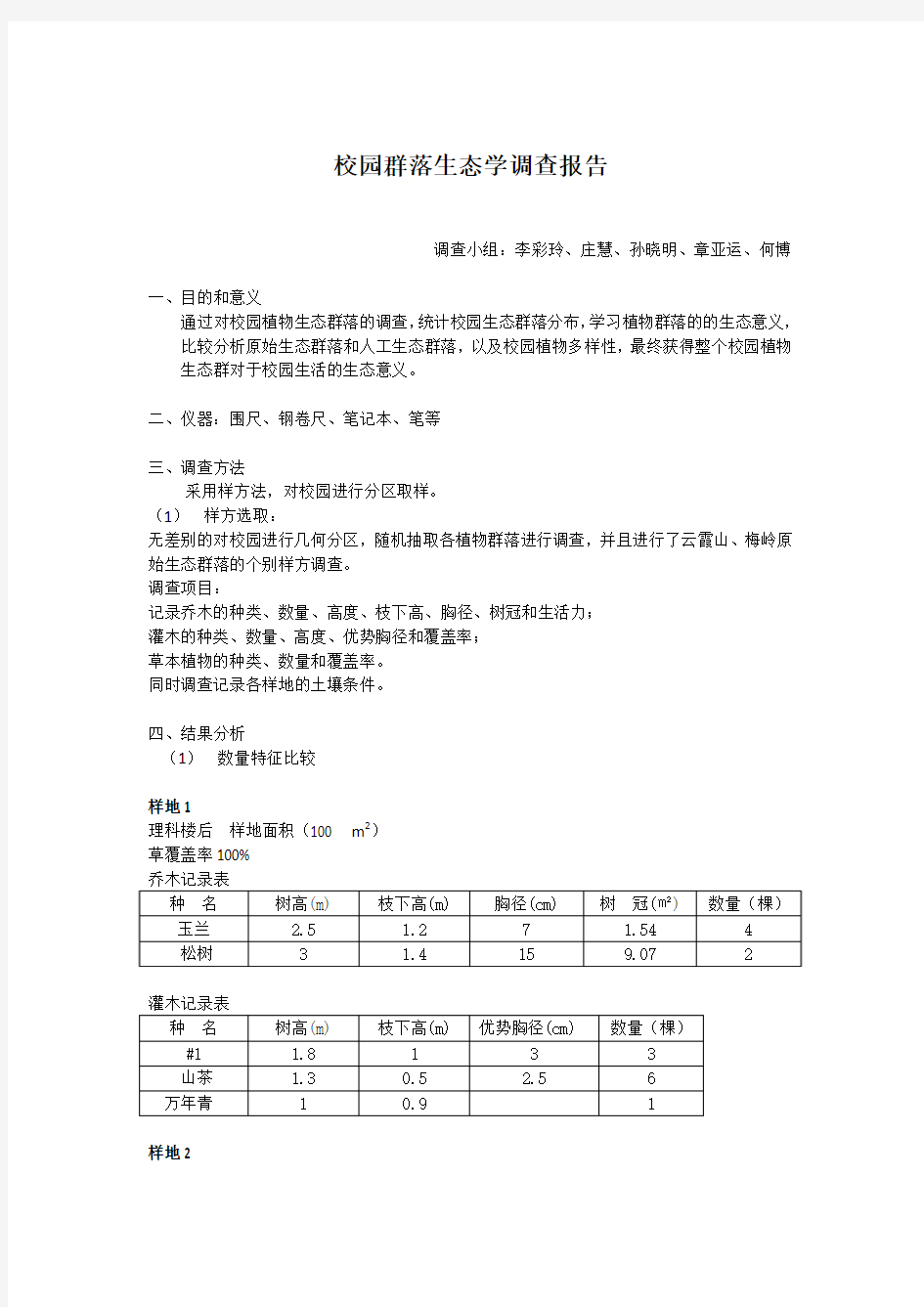 1群落生态学调查报告