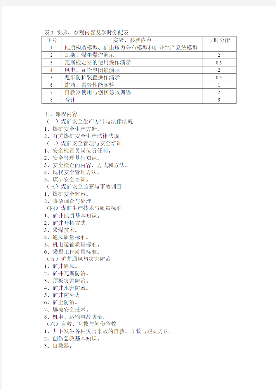 安全技术培训教学大纲