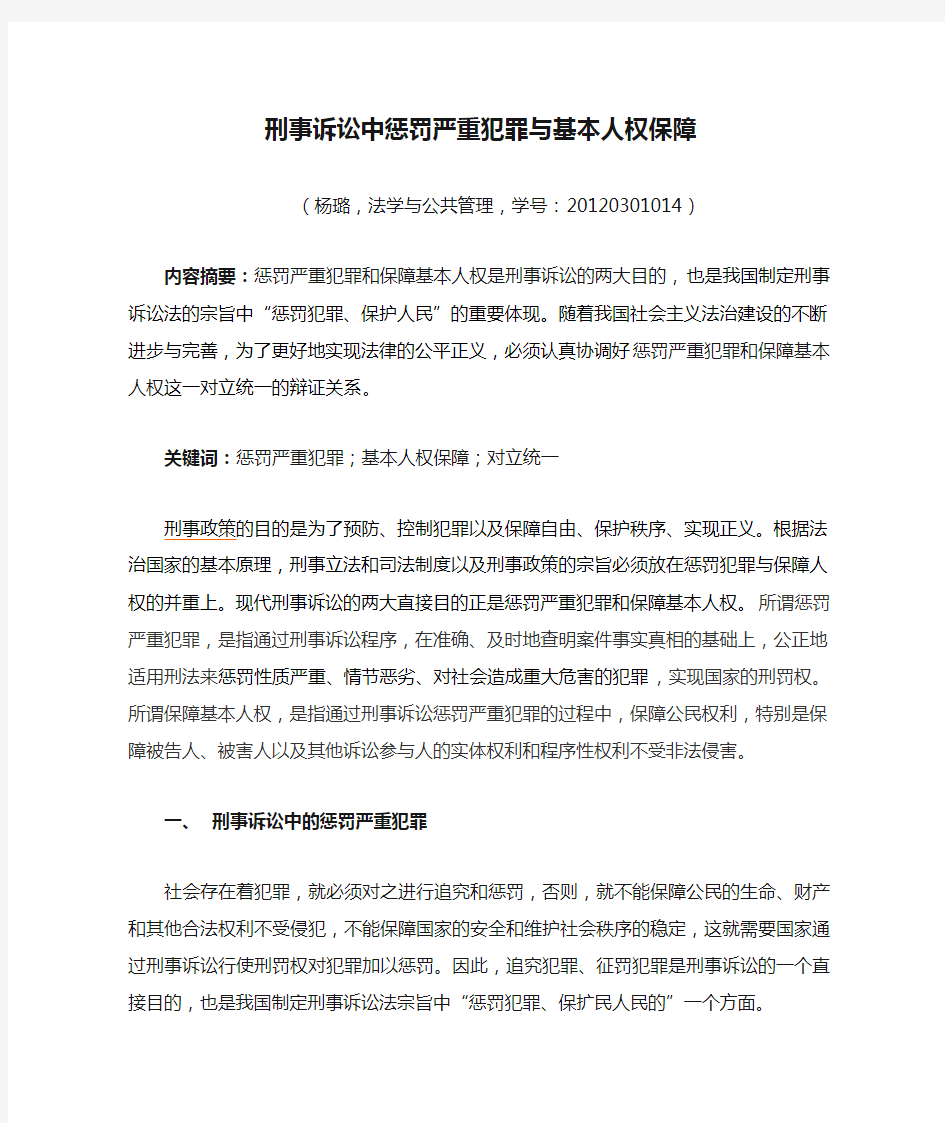 刑事诉讼中惩罚严重犯罪与基本人权保障1