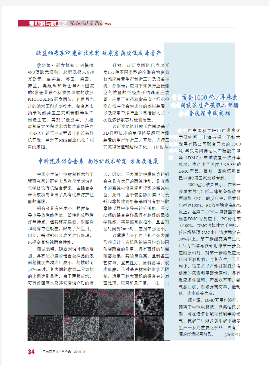 首套1000吨_年尿素间接法生产碳酸二甲酯全流程中试成功_